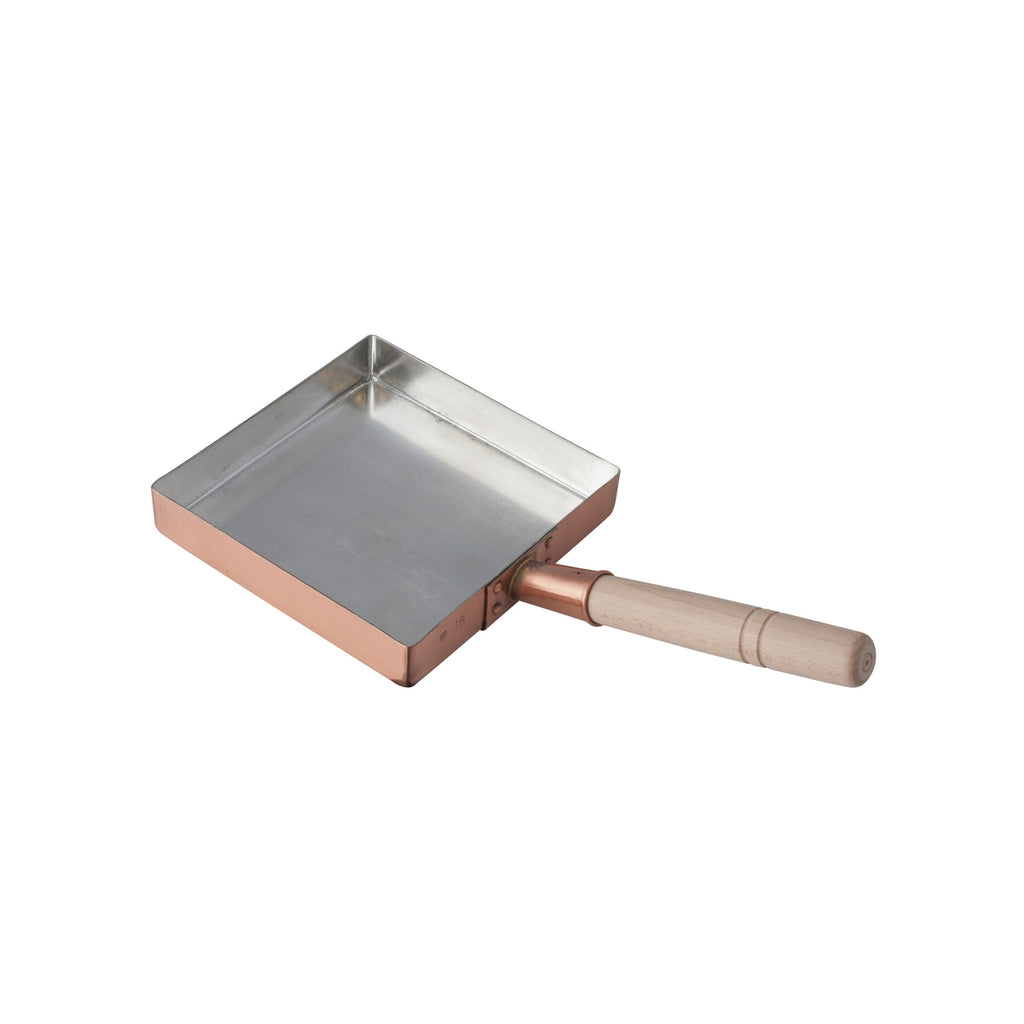 Copper Square Frypan with Wooden Handle 180x180x33 mm