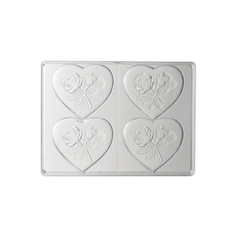 Matfer Chocolate Moulds Polycarbonate 4 Hearts With Flowers