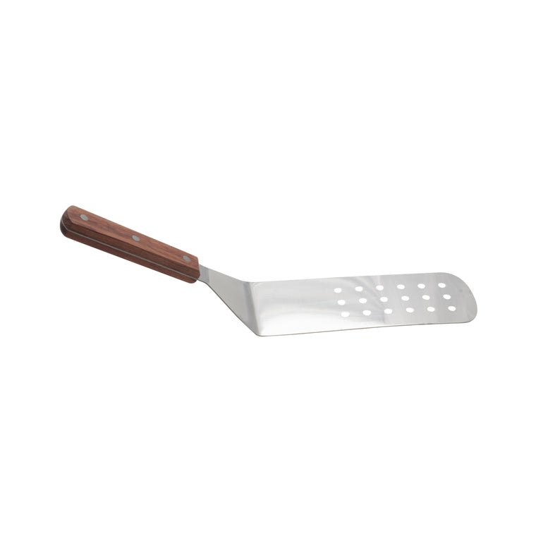 Hamburger Stainless Steel Turner, Wooden Handle, Perforated Blade