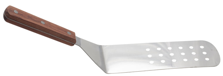 Hamburger Stainless Steel Turner, Wooden Handle, Perforated Blade
