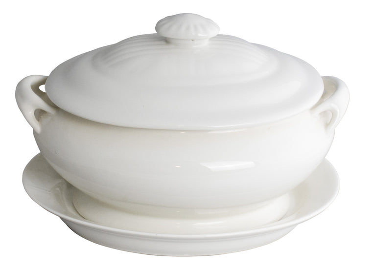 Royal White New Bone Oval Soup Tureen with Lid & Underliner 29 cm