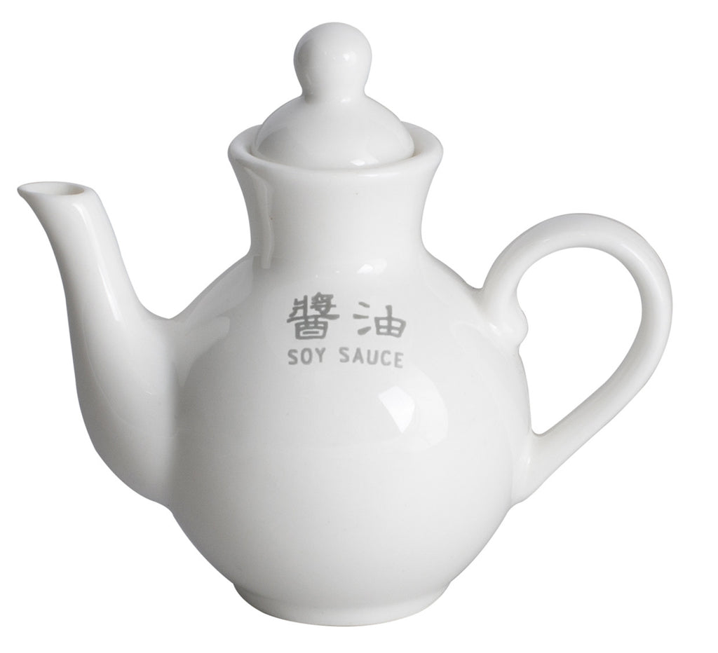 Royal White New Bone Soy Sauce Pot with Lid & Wording