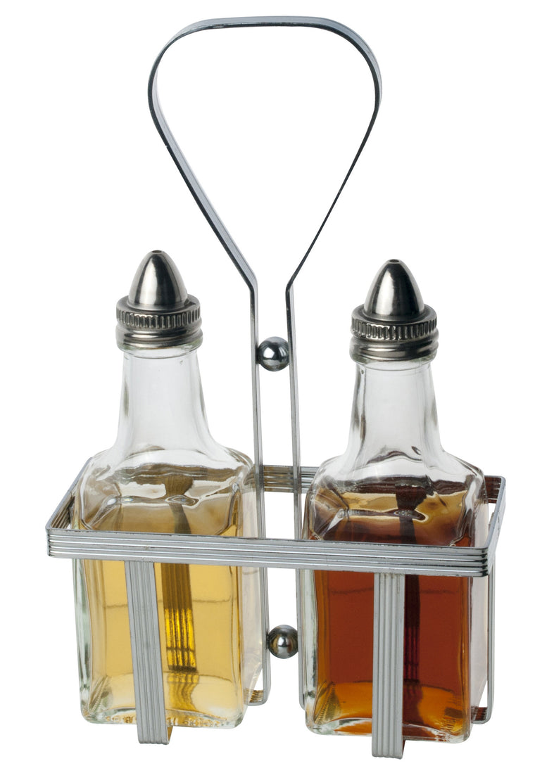 Carlisle Square Glass Oil & Vinegar Set With Rack