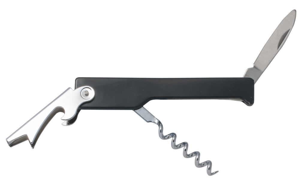 Waiter Corkscrew/Cap Lifter Black Plastic Coated Over Stainless Steel
