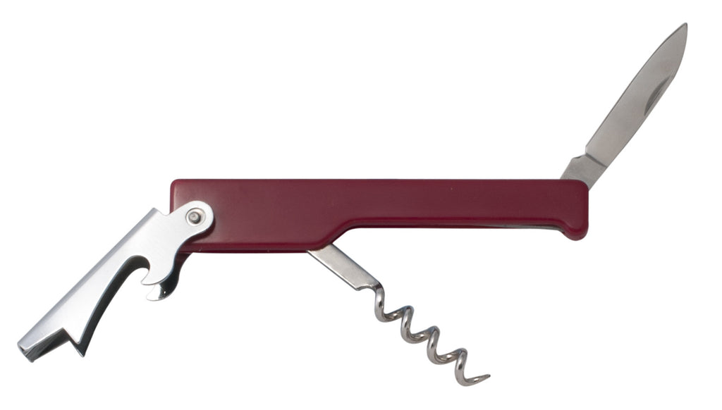 Waiter Corkscrew/Cap Lifter Red Plastic Coated Over Stainless Steel